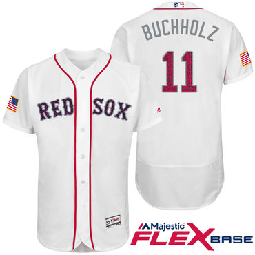 Men’s Boston Red Sox #11 Clay Buchholz White Stars & Stripes Fashion Independence Day Stitched MLB Majestic Flex Base Jersey