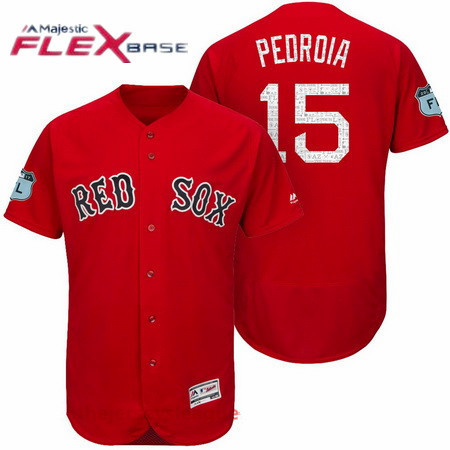 Men’s Boston Red Sox #15 Dustin Pedroia Red 2017 Spring Training Stitched MLB Majestic Flex Base Jersey