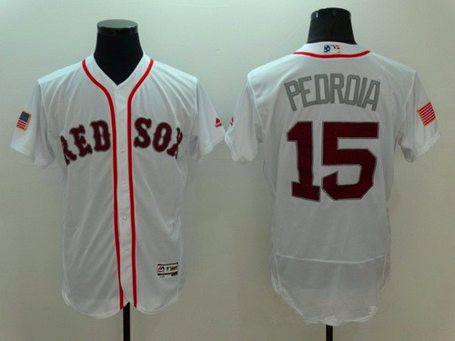 Men’s Boston Red Sox #15 Dustin Pedroia White Fashion Stars & Stripes 2016 Flexbase MLB Independence Day Jersey