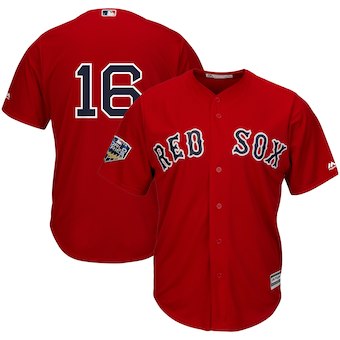 Men’s Boston Red Sox #16 Andrew Benintendi Majestic Scarlet 2018 World Series Cool Base Player Number Jersey