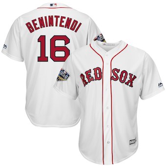 Men’s Boston Red Sox #16 Andrew Benintendi Majestic White 2018 World Series Cool Base Player Jersey