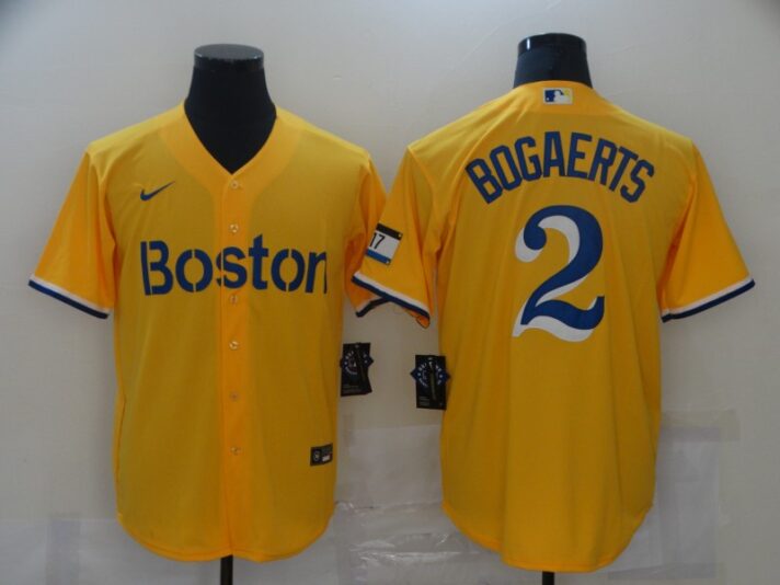 Men’s Boston Red Sox #2 Xander Bogaerts Gold No Name 2021 City Connect Stitched MLB Cool Base Nike Jersey