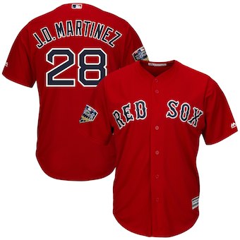 Men’s Boston Red Sox #28 J.D. Martinez Majestic Scarlet 2018 World Series Cool Base Player Jersey