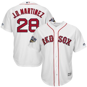 Men’s Boston Red Sox #28 J.D. Martinez Majestic White 2018 World Series Cool Base Player Jersey