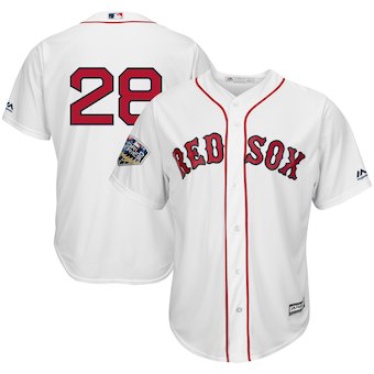 Men’s Boston Red Sox #28 J.D. Martinez Majestic White 2018 World Series Cool Base Player Number Jersey