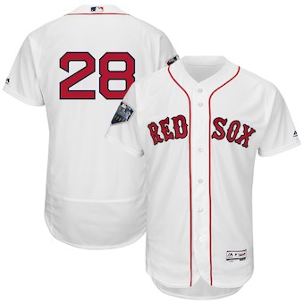 Men’s Boston Red Sox #28 J.D. Martinez Majestic White 2018 World Series Flex Base Player Jersey