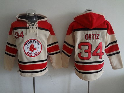 Men’s Boston Red Sox #34 David Ortiz Cream MLB Hoodie