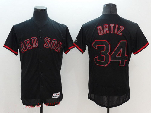 Men’s Boston Red Sox #34 David Ortiz Lights Out Black Fashion 2016 Flex Base Majestic Stitched MLB Jersey
