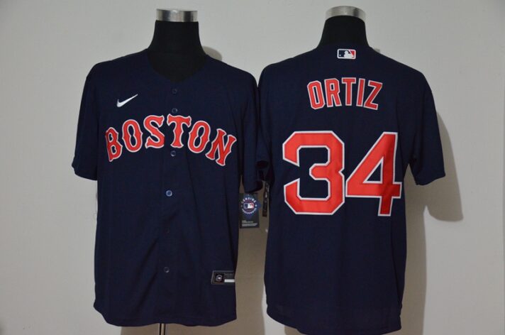 Men’s Boston Red Sox #34 David Ortiz Navy Blue Stitched MLB Cool Base Nike Jersey