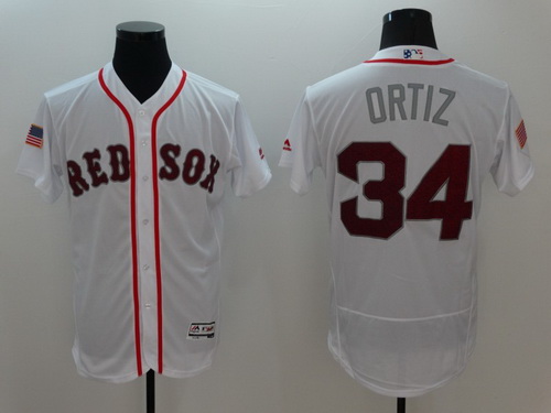 Men’s Boston Red Sox #34 David Ortiz White Fashion Stars & Stripes 2016 Flexbase MLB Independence Day Jersey
