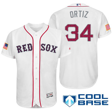 Men’s Boston Red Sox #34 David Ortiz White Stars & Stripes Fashion Independence Day Stitched MLB Majestic Cool Base Jersey