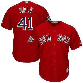 Men’s Boston Red Sox #41 Chris Sale Majestic Scarlet 2018 World Series Cool Base Player Jersey
