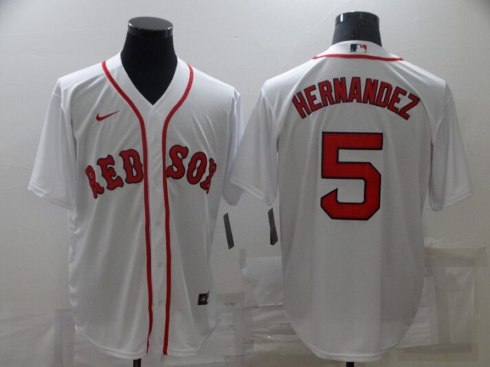 Men’s Boston Red Sox #5 Enrique Hernandez White New Cool Base Stitched Nike Jersey