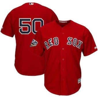 Men’s Boston Red Sox #50 Mookie Betts Majestic Scarlet 2018 World Series Cool Base Player Number Jersey
