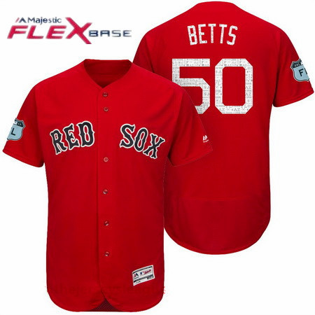 Men’s Boston Red Sox #50 Mookie Betts Red 2017 Spring Training Stitched MLB Majestic Flex Base Jersey