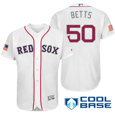 Men’s Boston Red Sox #50 Mookie Betts White Stars & Stripes Fashion Independence Day Stitched MLB Majestic Cool Base Jersey