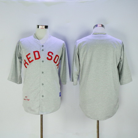 Men’s Boston Red Sox Babe Ruth Blank 1914 Gray Stitched MLB Throwback Jersey By Mitchell & Ness
