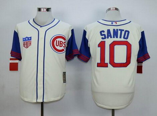 Men’s Chicago Cubs #10 Ron Santo Retired Cream 1942 Majestic Cooperstown Collection Throwback Jersey