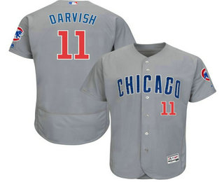 Men’s Chicago Cubs #11 Yu Darvish Grey Road Stitched MLB Flex Base Jersey