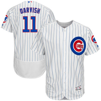 Men’s Chicago Cubs 11 Yu Darvish Majestic White Authentic Collection Flex Base Player Jersey
