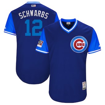 Men’s Chicago Cubs 12 Kyle Schwarber Schwarbs Majestic Royal 2018 Players’ Weekend Authentic Jersey