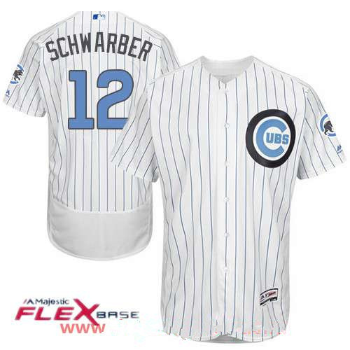 Men’s Chicago Cubs #12 Kyle Schwarber White with Baby Blue Father’s Day Stitched MLB Majestic Flex Base Jersey
