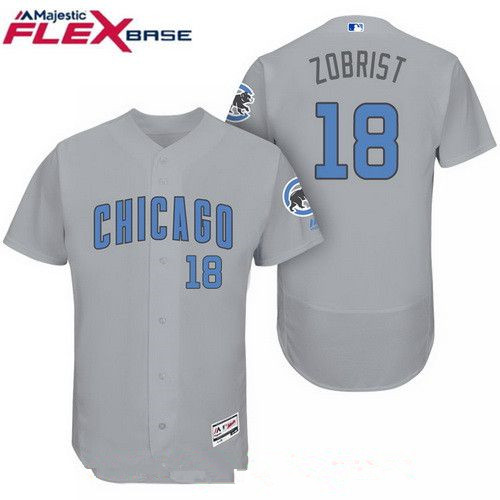 Men’s Chicago Cubs #18 Ben Zobrist Gray with Baby Blue Father’s Day Stitched MLB Majestic Flex Base Jersey