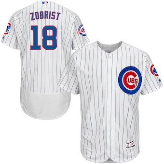 Men’s Chicago Cubs 18 Ben Zobrist Majestic Home White Flex Base Authentic Collection Player Jersey