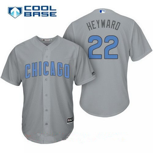 Men’s Chicago Cubs #22 Jason Heyward Gray with Baby Blue Father’s Day Stitched MLB Majestic Cool Base Jersey
