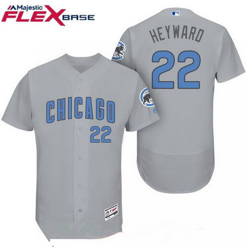 Men’s Chicago Cubs #22 Jason Heyward Gray with Baby Blue Father’s Day Stitched MLB Majestic Flex Base Jersey