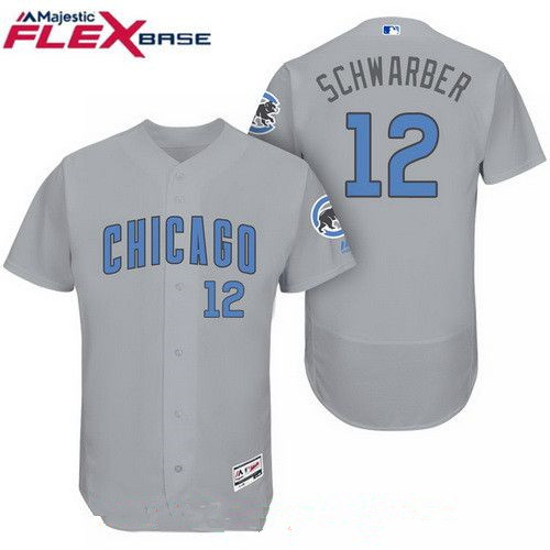 Men’s Chicago Cubs #28 Kyle Schwarber Gray with Baby Blue Father’s Day Stitched MLB Majestic Flex Base Jersey
