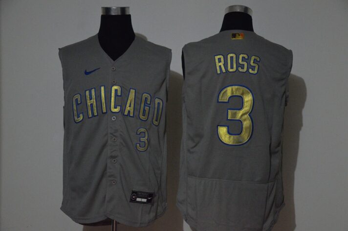 Men’s Chicago Cubs #3 David Ross Grey Gold 2020 Cool and Refreshing Sleeveless Fan Stitched Flex Nike Jersey
