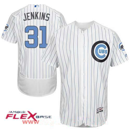Men’s Chicago Cubs #31 Fergie Jenkins White with Baby Blue Father’s Day Stitched MLB Majestic Flex Base Jersey