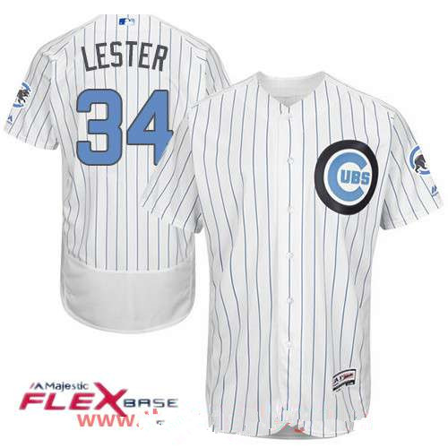 Men’s Chicago Cubs #34 Jon Lester White with Baby Blue Father’s Day Stitched MLB Majestic Flex Base Jersey