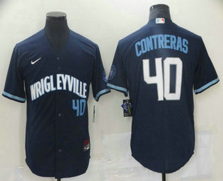 Men’s Chicago Cubs #40 Willson Contreras Navy Blue With Number 2021 City Connect Stitched MLB Cool Base Nike Jersey