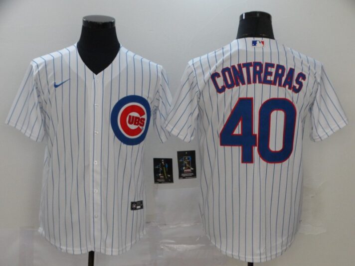 Men’s Chicago Cubs #40 Willson Contreras White Stitched MLB Cool Base Nike Jersey