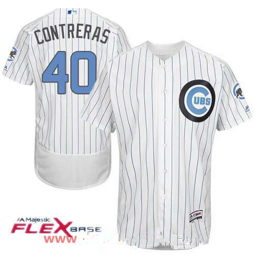 Men’s Chicago Cubs #40 Willson Contreras White with Baby Blue Father’s Day Stitched MLB Majestic Flex Base Jersey
