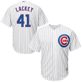 Men’s Chicago Cubs 41 John Lackey Majestic White Home Cool Base Player Jersey