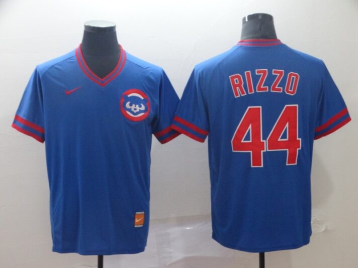 Men’s Chicago Cubs 44 Anthony Rizzo Blue Throwback Jersey