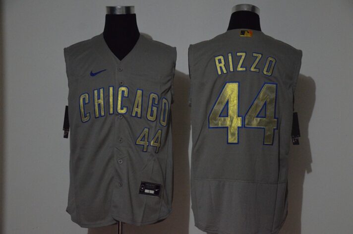 Men’s Chicago Cubs #44 Anthony Rizzo Grey Gold 2020 Cool and Refreshing Sleeveless Fan Stitched Flex Nike Jersey