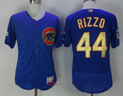 Men’s Chicago Cubs #44 Anthony Rizzo Royal Blue World Series Champions Gold Stitched MLB Majestic 2017 Flex Base Jersey