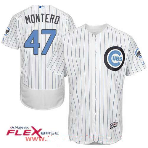 Men’s Chicago Cubs #47 Miguel Montero White with Baby Blue Father’s Day Stitched MLB Majestic Flex Base Jersey