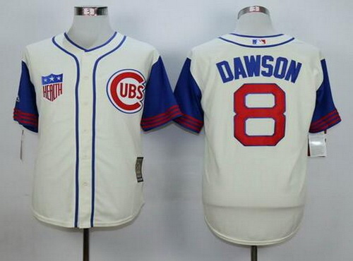 Men’s Chicago Cubs #8 Andre Dawson Retired Cream 1942 Majestic Cooperstown Collection Throwback Jersey