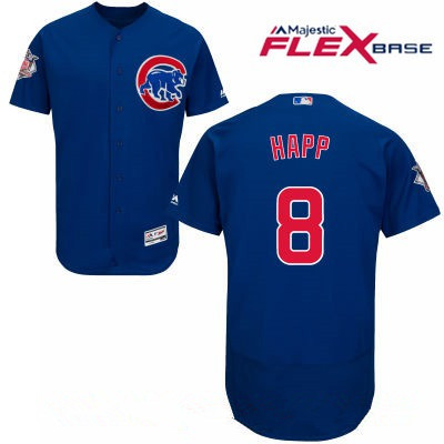 Men’s Chicago Cubs #8 Ian Happ Royal Blue Stitched MLB Majestic Flex Base Jersey