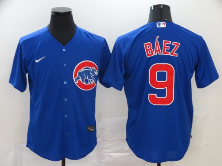 Men’s Chicago Cubs #9 Javier Baez Blue Stitched MLB Cool Base Nike Jersey