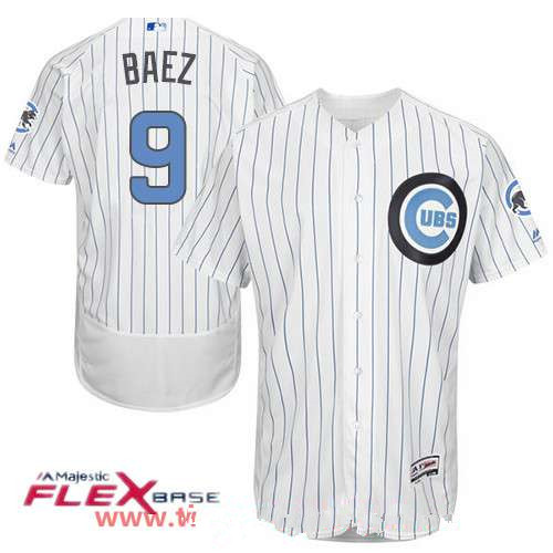 Men’s Chicago Cubs #9 Javier Baez White with Baby Blue Father’s Day Stitched MLB Majestic Flex Base Jersey