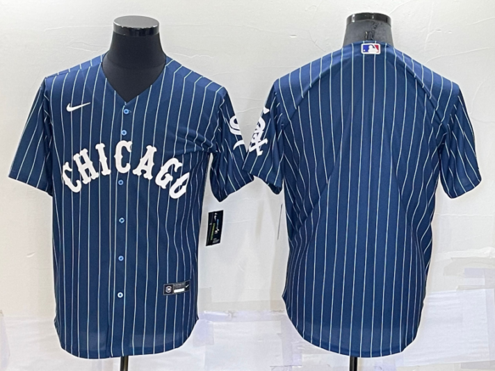 Men’s Chicago Cubs Blank Navy Blue Pinstripe Stitched MLB Cool Base Nike Jersey
