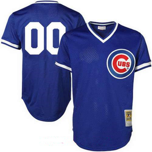 Men’s Chicago Cubs Royal Blue Mesh Batting Practice Throwback Majestic Cooperstown Collection Custom Baseball Jersey