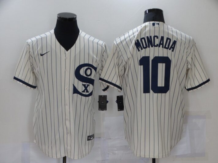 Men’s Chicago White Sox #10 Yoan Moncada 2021 Cream Field of Dreams Name Cool Base Stitched Nike Jersey