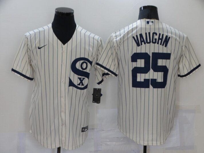 Men’s Chicago White Sox #25 Andrew Vaughn 2021 Cream Navy Field of Dreams Name Flex Base Stitched Jersey
